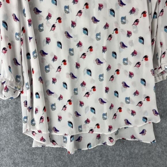 Rose Olive Tunic Top Woman 2X Bird Print 3/4 Sleeve Lightweight Pintuck Artsy - Picture 13 of 14